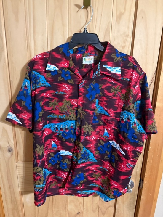 Waikiki 76 Other - Waikiki 76 Men's Red Tropical Camp Shirt with Blue Floral Print